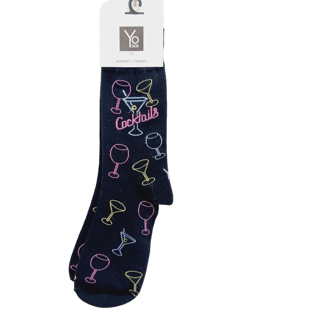 Yo Sox Socks Crew Women Boy Cocktail Martini Wine Glass Alcohol Booze NWT NEW